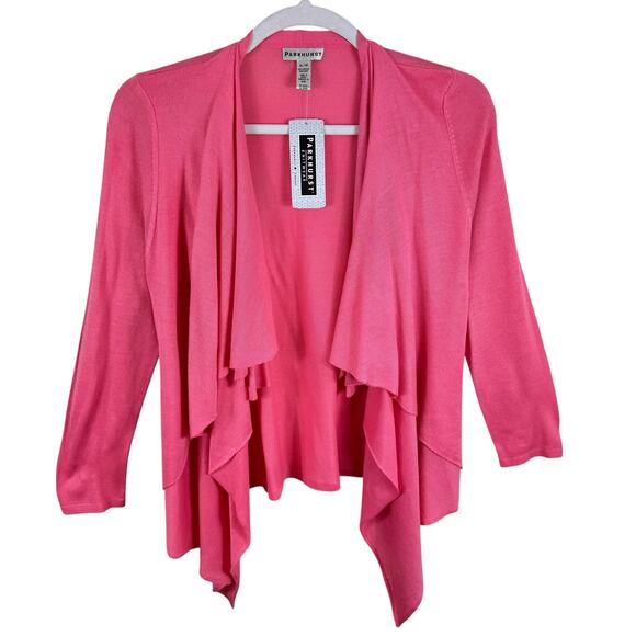 Parkhurst NWT Flyaway Pink Coral  Ruffled Long Sleeve Open Cardigan Sweater XL - Picture 1 of 6